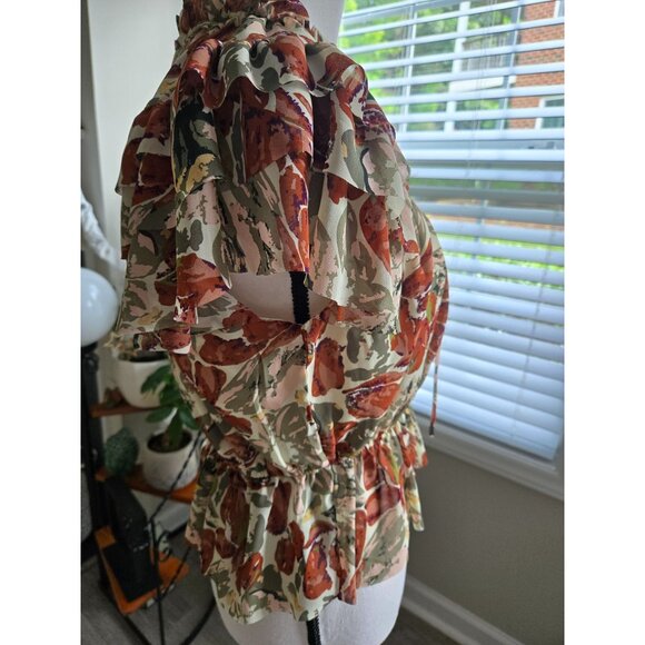 Ruffled Floral Peplum Blouse Womens Size M Multicolor Lightweight Fabric Elegant - Picture 4 of 9